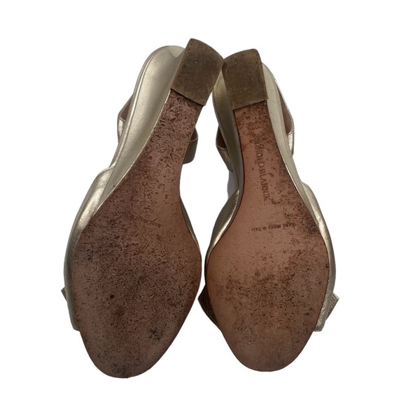 Manolo Blahnik Gold Bow Slingback Wedge Heeled Sandals Size 38 Women's - Picture 9 of 9